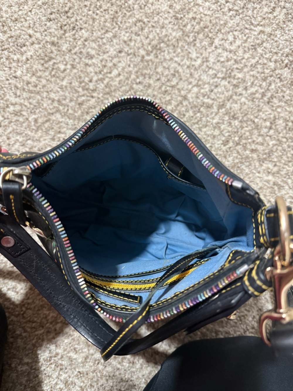 Dooney & Bourke Black Leather Shoulder Bag with Multicolor DB Logos - Picture 7 of 9